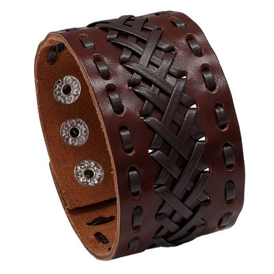ZORCVENS Brățări din piele de culoare neagră maro de modă pentru bărbați Brățări punk de cuplu vintage pentru bărbați cadou bijuterii