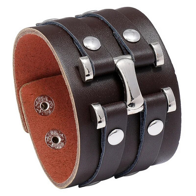 ZORCVENS Brățări din piele de culoare neagră maro de modă pentru bărbați Brățări punk de cuplu vintage pentru bărbați cadou bijuterii