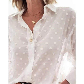 Μόδα γυναικεία πουκάμισα τοπ Μπλούζες πουά Κομψό λευκό OL πουκάμισο Γυναικείο μακρυμάνικο μπλουζάκι Streetwear Φθινοπωρινά ρούχα