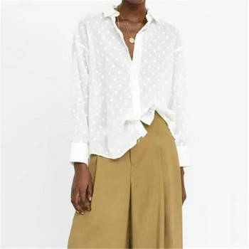 Μόδα γυναικεία πουκάμισα τοπ Μπλούζες πουά Κομψό λευκό OL πουκάμισο Γυναικείο μακρυμάνικο μπλουζάκι Streetwear Φθινοπωρινά ρούχα