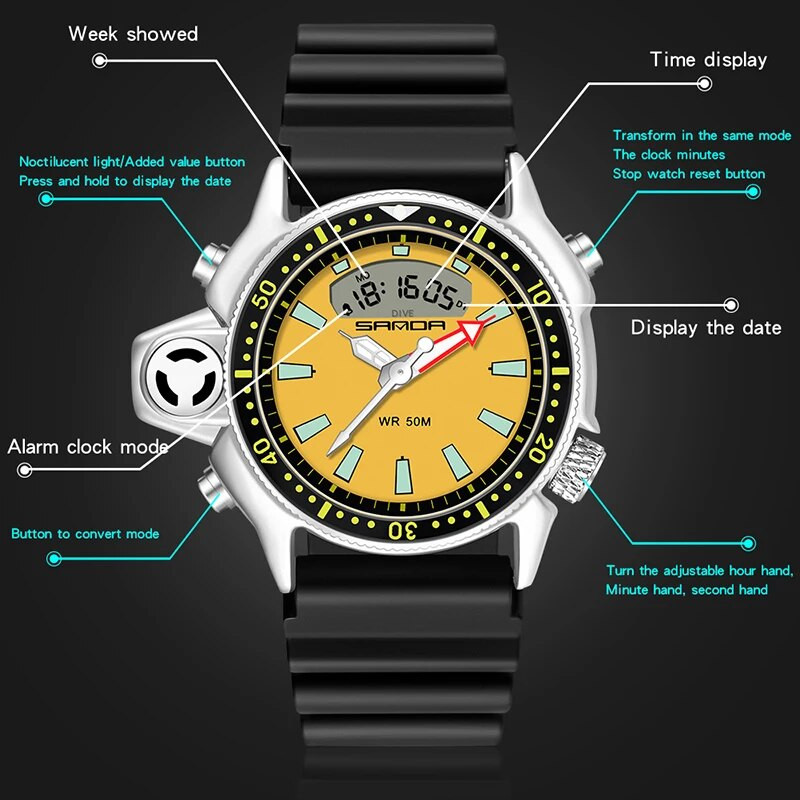 Daugiafunkcis sportinis laikrodis, analoginis ir LED dvigubas ekranas Vyriški kariniai kvarciniai elektroniniai rankiniai laikrodžiai Vyras Relogio Masculino