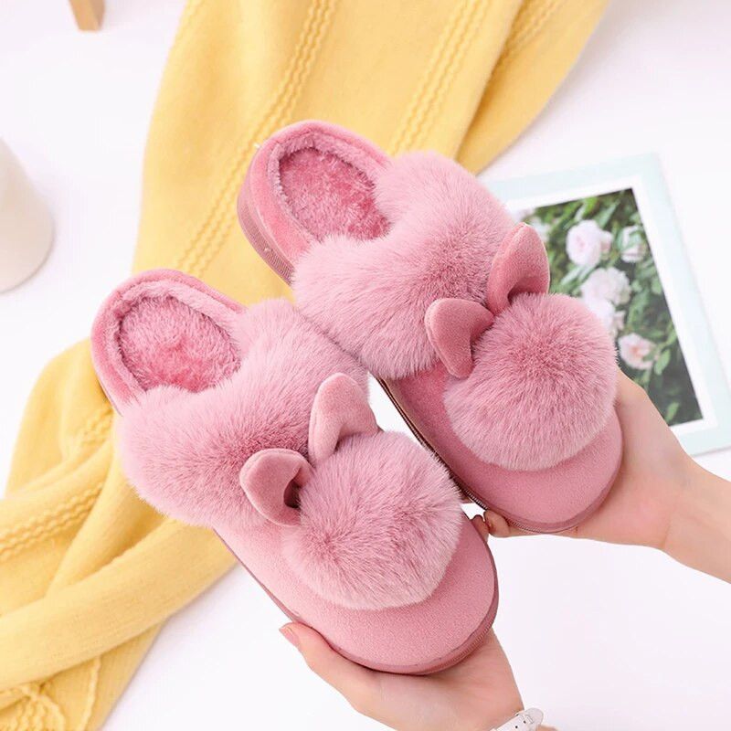 Laisvalaikio moteriškos minkštos batai Pūkuoti namų batai Moteriški, šilti žieminiai šlepetės Mielos triušio ausys Moteriškos pūkuotos pliušinės šlepetės namuose patalpose