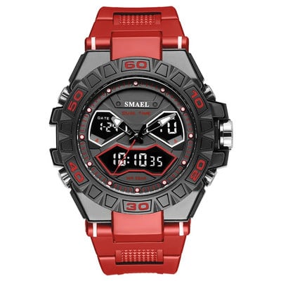 SMAEL sportiniai vyriški laikrodžiai Prabangūs karinis kvarcinis skaitmeninis laikrodis, atsparus smūgiams, vandeniui atsparus LED elektroninis dviejų ekranų rankinis laikrodis, vyriškas