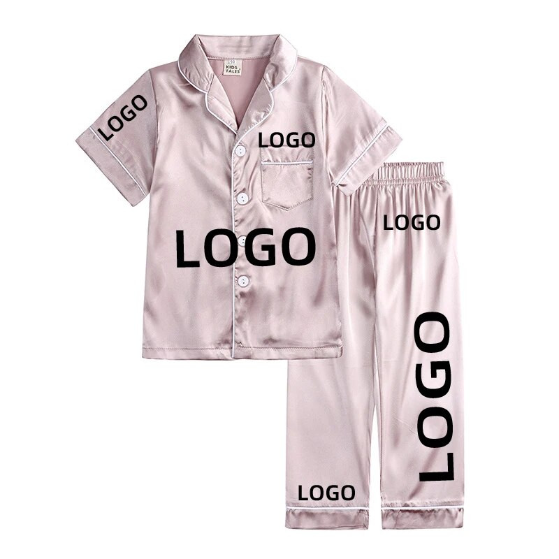 2 buc. Pijamale pentru bebeluși băieți și fetițe, pantaloni de sus din satin de mătase, cu mânecă lungă, pijamale solide cu nasturi, set din satin Cămașă de noapte Lenjerie de noapte pentru copii