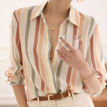 Άνοιξη φθινόπωρο 2023 Νέα μόδα ριγέ POLO γιακά μακρυμάνικο πουκάμισο Κορεάτικο στυλ Κομψή μπλούζα με χρώμα με όλα ταίριασμα