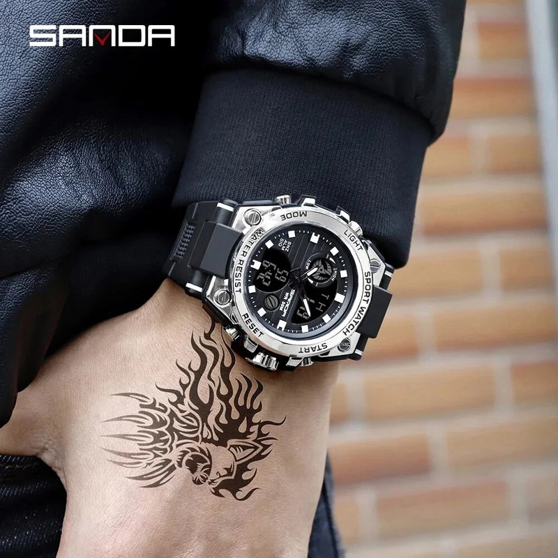 SANDA G Style Muški digitalni sat Vojni sportski satovi Vodootporni elektronički ručni sat s dva zaslona Relogio Masculino