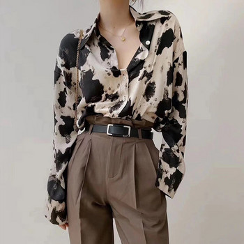 Πουκάμισα με τύπωμα αγελάδας με κουμπιά επάνω Γυναικεία μπλουζάκια άνοιξη σε συν μέγεθος Κορεάτικη μόδα Ρούχα σιφόν Streetwear Μακρυμάνικη μπλούζα Νέα 13486