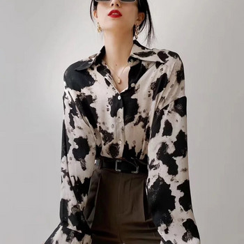 Πουκάμισα με τύπωμα αγελάδας με κουμπιά επάνω Γυναικεία μπλουζάκια άνοιξη σε συν μέγεθος Κορεάτικη μόδα Ρούχα σιφόν Streetwear Μακρυμάνικη μπλούζα Νέα 13486