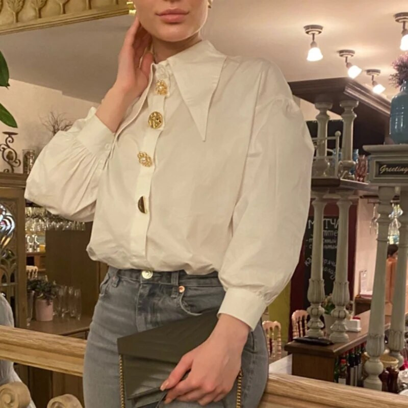 2023 m. pavasario mada biuro moteriška palaidinė Patogūs moteriški marškiniai Sulenkta apykakle ilgomis rankovėmis marškiniai Drabužiai Blusas 15630