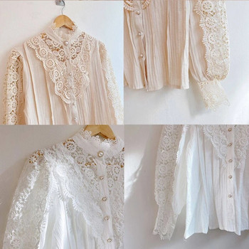 Vintage μασίφ λευκή δαντέλα μπλούζα γυναικεία πουκάμισα Νέα κορεατικά κουμπιά φαρδιά μπλουζάκια Γυναικεία κούφια casual γυναικείες μπλούζες Blusas 12928