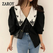 ZAROY camisas قمصان وبلوزات Bluză de femei din dantelă din broderie cu jumătate de floare Cămașă albă de primăvară toamnă de top pentru femei