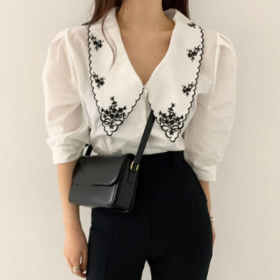 ZAROY camisas قمصان وبلوزات Bluză de femei din dantelă din broderie cu jumătate de floare Cămașă albă de primăvară toamnă de top pentru femei