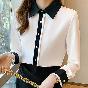 Blusas Mujer De Moda 2023 Бяла блуза с обърната яка Риза с дълъг ръкав Шифонена блуза Дамски блузи Дамски топове Ризи F320