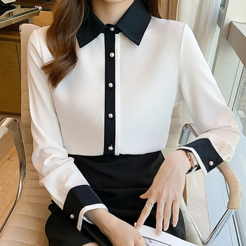 Blusas Mujer De Moda 2023 Бяла блуза с обърната яка Риза с дълъг ръкав Шифонена блуза Дамски блузи Дамски топове Ризи F320