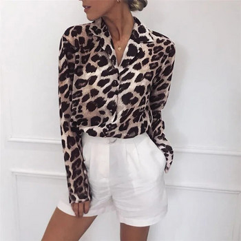 Шифонена блуза с дълъг ръкав, секси блуза с леопардов принт, дамска офис риза, туника, ежедневни широки топове