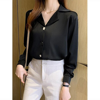 Пролетно лято Офис дама Елегантна модна шифонена риза с дълъг ръкав Дамска универсална блуза с ревери Дамска горна жилетка