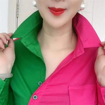 Шикозни блузи с коси ленти и съвпадащи цветове Дамска риза с ревери и дълъг ръкав Patchwork Color Contrast Женска риза Blusa
