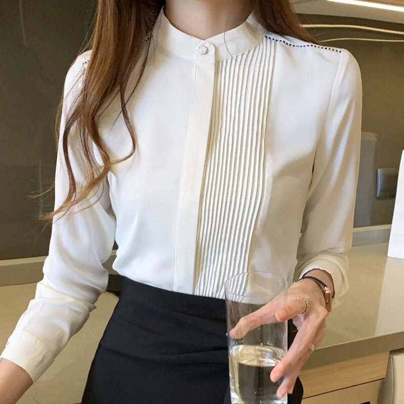 Bluza od šifona dugih rukava Gornji dio košulje Bluza Ženska bluza Mujer De Moda 2023 Uredska bluza sa samostojećim ovratnikom Ženska bluza Blusa E225