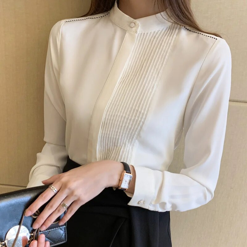Bluza od šifona dugih rukava Gornji dio košulje Bluza Ženska bluza Mujer De Moda 2023 Uredska bluza sa samostojećim ovratnikom Ženska bluza Blusa E225