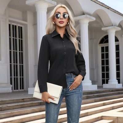 Cămașă albă Cămașă cu nasturi la modă pentru femei Bluză cu mâneci lungi Topuri pentru femei de birou Cămașă de afaceri supradimensionată S-6XL Bluze solide pentru femei