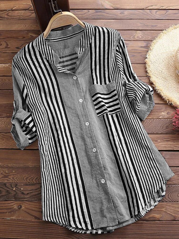Плюс размер 5XL Ежедневни широки памучни ленени дамски ризи Пролет Лято Блуза с големи размери с къс ръкав Дамски блузи с копчета Туника