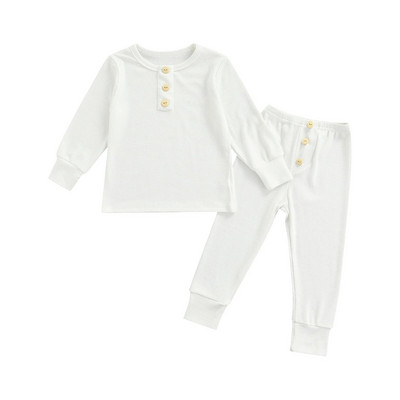 2 vnt. medvilniniai laisvalaikio mažyliai, kūdikiai, mergaitės, berniukai, miegui skirtų kostiumų rinkiniai, sportiniai kostiumai ilgomis rankovėmis, vienspalviai megztiniai viršutiniai ir kelnaičių komplektai pižamų rinkinys