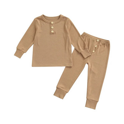 2 vnt. medvilniniai laisvalaikio mažyliai, kūdikiai, mergaitės, berniukai, miegui skirtų kostiumų rinkiniai, sportiniai kostiumai ilgomis rankovėmis, vienspalviai megztiniai viršutiniai ir kelnaičių komplektai pižamų rinkinys