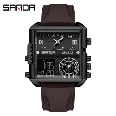 SANDA aukščiausios klasės prabangus auksinis ciferblatas daugiafunkcis elektroninis chronografas vyriškas laikrodis Odinis vandeniui atsparus laikrodis Relogio Masculino