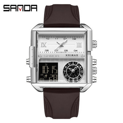 SANDA aukščiausios klasės prabangus auksinis ciferblatas daugiafunkcis elektroninis chronografas vyriškas laikrodis Odinis vandeniui atsparus laikrodis Relogio Masculino