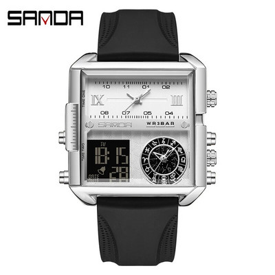 SANDA aukščiausios klasės prabangus auksinis ciferblatas daugiafunkcis elektroninis chronografas vyriškas laikrodis Odinis vandeniui atsparus laikrodis Relogio Masculino