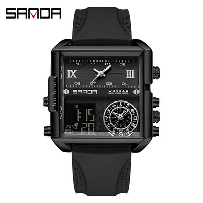 SANDA aukščiausios klasės prabangus auksinis ciferblatas daugiafunkcis elektroninis chronografas vyriškas laikrodis Odinis vandeniui atsparus laikrodis Relogio Masculino