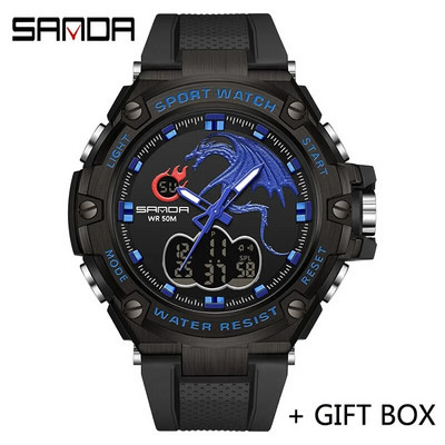 SANDA Ceas digital cu LED Ceas de mână sport militar cu quartz Ceas de mână de lux Cronometru de lux Impermeabil Ceas electronic pentru bărbați 3171