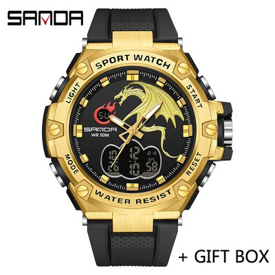SANDA Ceas digital cu LED Ceas de mână sport militar cu quartz Ceas de mână de lux Cronometru de lux Impermeabil Ceas electronic pentru bărbați 3171