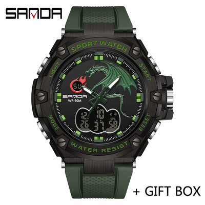 SANDA Ceas digital cu LED Ceas de mână sport militar cu quartz Ceas de mână de lux Cronometru de lux Impermeabil Ceas electronic pentru bărbați 3171