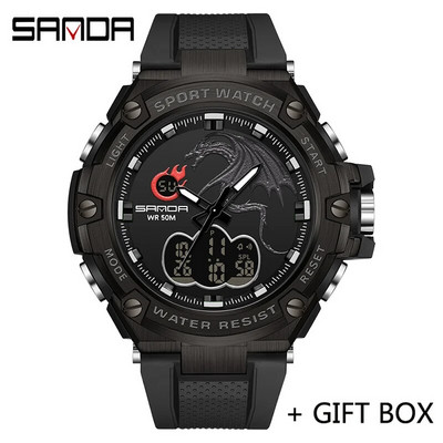 SANDA Ceas digital cu LED Ceas de mână sport militar cu quartz Ceas de mână de lux Cronometru de lux Impermeabil Ceas electronic pentru bărbați 3171