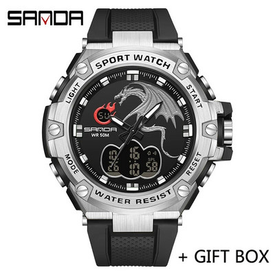 SANDA Ceas digital cu LED Ceas de mână sport militar cu quartz Ceas de mână de lux Cronometru de lux Impermeabil Ceas electronic pentru bărbați 3171