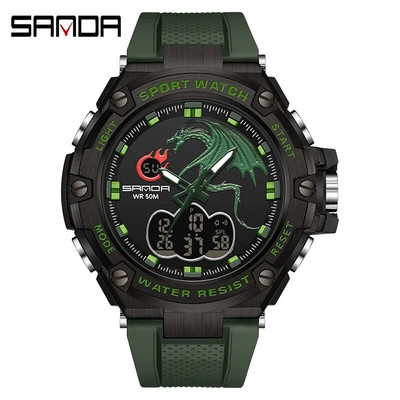 SANDA Ceas digital cu LED Ceas de mână sport militar cu quartz Ceas de mână de lux Cronometru de lux Impermeabil Ceas electronic pentru bărbați 3171
