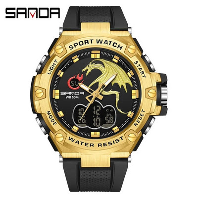 SANDA Ceas digital cu LED Ceas de mână sport militar cu quartz Ceas de mână de lux Cronometru de lux Impermeabil Ceas electronic pentru bărbați 3171