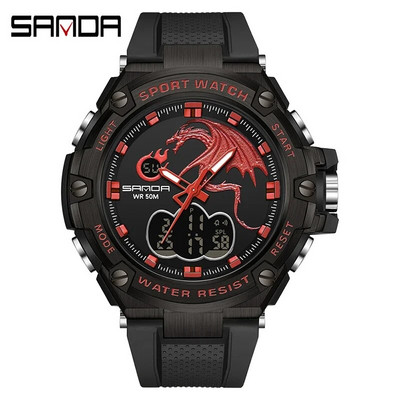 SANDA Ceas digital cu LED Ceas de mână sport militar cu quartz Ceas de mână de lux Cronometru de lux Impermeabil Ceas electronic pentru bărbați 3171