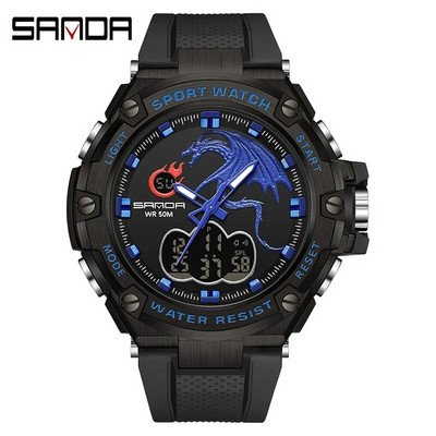 SANDA Ceas digital cu LED Ceas de mână sport militar cu quartz Ceas de mână de lux Cronometru de lux Impermeabil Ceas electronic pentru bărbați 3171