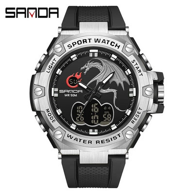 SANDA Ceas digital cu LED Ceas de mână sport militar cu quartz Ceas de mână de lux Cronometru de lux Impermeabil Ceas electronic pentru bărbați 3171