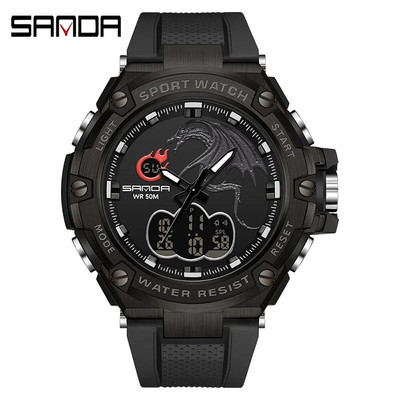 SANDA Ceas digital cu LED Ceas de mână sport militar cu quartz Ceas de mână de lux Cronometru de lux Impermeabil Ceas electronic pentru bărbați 3171
