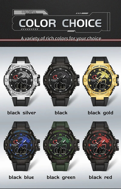 SANDA Ceas digital cu LED Ceas de mână sport militar cu quartz Ceas de mână de lux Cronometru de lux Impermeabil Ceas electronic pentru bărbați 3171