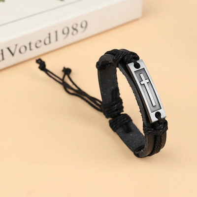 Jézus keresztény vallásos barna fekete kereszt bőr karkötő férfiaknak női vintage ékszer karkötők és karkötők