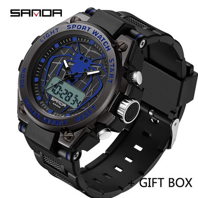 SANDA Ceas digital cu LED Ceas de mână sport militar cu quartz pentru bărbați Ceas de mână de lux de marcă de top Ceas electronic impermeabil pentru bărbați 3159