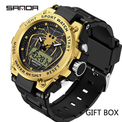 SANDA Ceas digital cu LED Ceas de mână sport militar cu quartz pentru bărbați Ceas de mână de lux de marcă de top Ceas electronic impermeabil pentru bărbați 3159