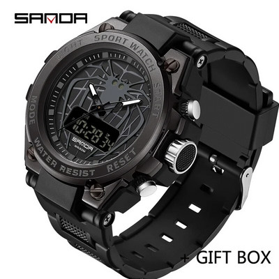 SANDA Ceas digital cu LED Ceas de mână sport militar cu quartz pentru bărbați Ceas de mână de lux de marcă de top Ceas electronic impermeabil pentru bărbați 3159