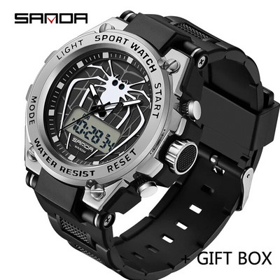 SANDA Ceas digital cu LED Ceas de mână sport militar cu quartz pentru bărbați Ceas de mână de lux de marcă de top Ceas electronic impermeabil pentru bărbați 3159