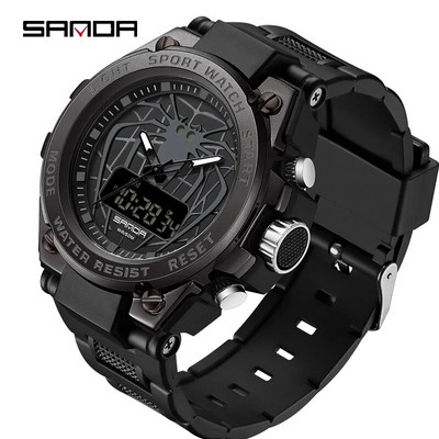 SANDA Ceas digital cu LED Ceas de mână sport militar cu quartz pentru bărbați Ceas de mână de lux de marcă de top Ceas electronic impermeabil pentru bărbați 3159