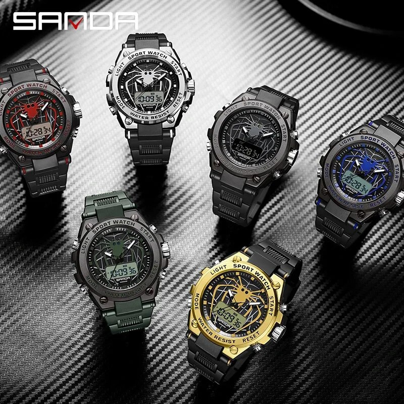 SANDA Ceas digital cu LED Ceas de mână sport militar cu quartz pentru bărbați Ceas de mână de lux de marcă de top Ceas electronic impermeabil pentru bărbați 3159